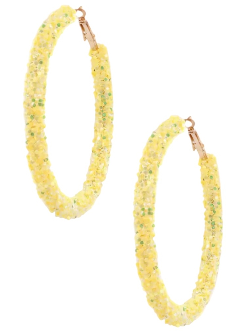 Womens Yellow Glitter Gold Hoop Earrings